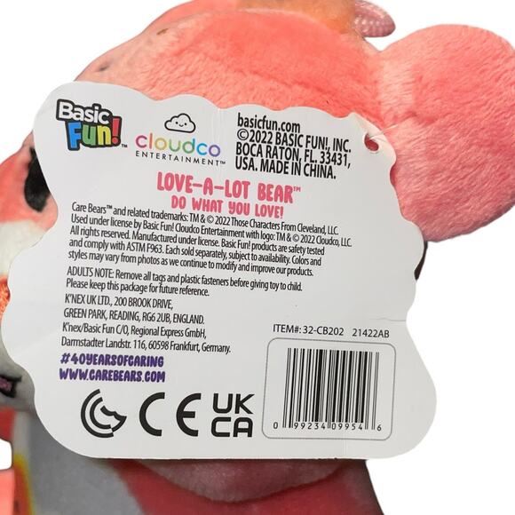 Care Bears 9" Love-a-Lot Pink Plush Stuffed Animal Embroidered Eyes Nose Toy - Picture 5 of 12